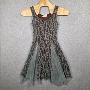 A'reve Dress Womens Small Brown Green Lace Fit & Flare Fairy Woodland Asym Hem